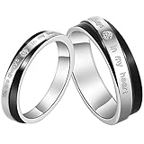 JewelryWe Schmuck 1 Paar Edelstahl Partnerringe, "You are always in my heart" Gravur, Freundschaftsringe Eheringe Trauringe Verlobung Ringe Band, Schwarz Silber