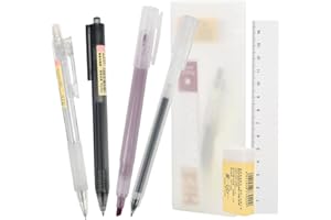 RIVLOP Mechanical Pencil Set with Pencil Case, Mechanical Pencil 0.5 mm Double-Sided Highlighter Gel Ballpoint Pen Set with Double-Sided Ruler Eraser Pencil Case for Office Supplies