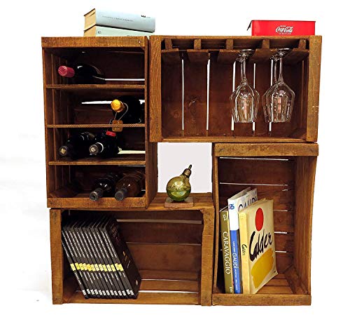 Boîtes à fruits, porte-bouteilles, bibliothèque, mini mobilier modulaire à vin composé de 4 boîtes vintage