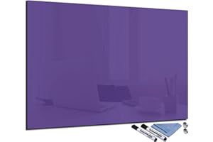 DECORWELT Pizarra magnética de cristal, color violeta, 70 x 100 cm, pizarra blanca para pared, escribible, magnética, tablón de anuncios para cocina, oficina con accesorios, planificador semanal, lavable,