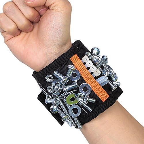Magnetic Wristband, LEMAIKJ Powerful Magnetic Tool Wristband with 5 Magnets and 2 Storage Bags for DIY and Holding Screws, Nails, Bolts, Drill Bits