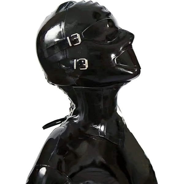 Cagoule En Latex Noir Sexy Avec Bouche Exposée | Masque Latex Jeu De Rôle, Fête, Cosplay | Fermeture Éclair Ouverte