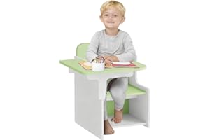 Rainbow Tree 2 in 1 Wooden Children Table with Chair, Small Kids Table and Chair Set with Storage for Toys Books, Suitable for Kids Children Toddlers Boys Girls (Green+White)