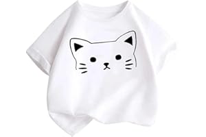 KODMNSW T-Shirt Mädchen T Shirt Kinder Tshirt Sommer Tops Baumwolle Kurzarm Oberteile Katze Druck Kurzärmelige Sport Top Klamotten Teenager 2-14 Jahre Alt