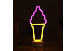 ZVO Luz Letrero de Neón Helado, Helado LED Neon Signs, Lámparas Nocturna Decorativa de Neón Interior con Batería O USB, Iluminación de Decoración para Dormitorio Fiesta Cumpleaños Navidad