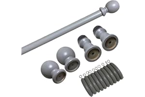 AMARI BARGAINS Amari Bargain Large Wooden Curtain Poles - 28mm Diameter Wood Pole - Door Window Curtain Rod - Classic Finials & Rings Set - Fixed Length Wooden Rail - For Living Room, Office (Grey - 300cm)