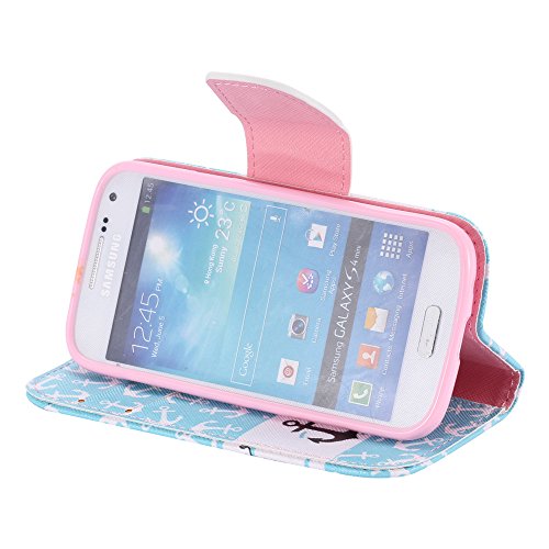 Nancen Samsung Galaxy S4 Mini I9190 i9195 (4,3 Zoll) Handy Lederhülle, Flip Case Wallet Cover with Stand Function, Folio Bookstyle Handytasche Soft Silikon Bunte Muster Tasche PU Leder Slim Shell Handyhülle. - 4