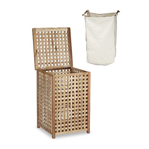 Relaxdays Wäschesammler Walnuss Wäschetruhe mit Deckel HBT 67,5 x 45,7 x 45,7 cm Wäschesortierer Wäschekiste Wäschebox Holz mit Leinensack Wäschekorb mit Wäschesack fassungsvermögen 75 L, natur - 6