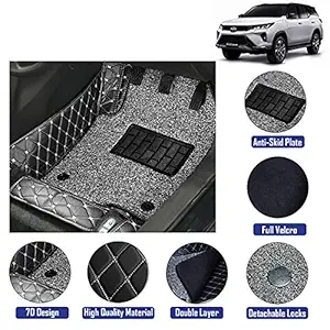 7D Car Floor Mats for Toyota Fortuner (Model Year 2021 Onwards) (Black Color)