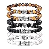 【✦DESIGN✦】Armbänder ist Punk- und Rockstil. Der Tigerauge-Stein fügt Mut und Zuversicht hinzu, lässt uns mutig kämpfen und mehr Wohlstand schaffen. Vulkanische Steine verhindern die Strahlenstrahlung. Weiße Kiefer können auch als Talisman getragen werden, um Ihre Gesundheit zu schützen.