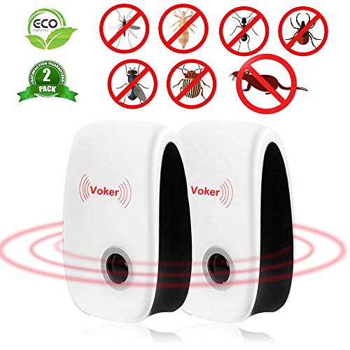 Voker - Dispositivo antiinsectos por ultrasonido, repelente de plagas electrónico para interiores, para cucarachas, mosquitos, pulgas, ratones, 100% seguro para personas y animales domésticos, EU Plug