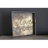 Holztablett, grau, silber/gold Schriftzug, 3D