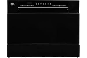 SIA TTD6K Black Tabletop Mini Dishwasher, 6 Programmes, 6 Place Settings, LED Display, Ideal for Kitchen Countertop, Caravans, Mobile Homes, 2 Years Parts and Labour Guarantee