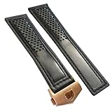 TIME4BEST Unisex Monaco-Stil 22mm Schwarz Leder Uhrenarmband rosegold Faltschließe kompatibel mit Tag Heuer
