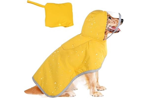 Qpets Dog Raincoat, Waterproof Reflective Hooded Coat with Clear Wide Brim Hat, Full Coverage Lightweight Rain Gear for Walking, Hiking (3XL)