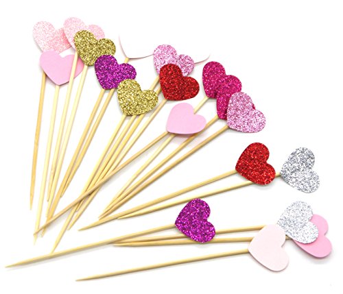 PuTwo Kuchen Toppers 20 Zählungen Handmade Peach Herz Hochzeit Dekoration Party Supplies Cupcake Toppers- Rosa Herz