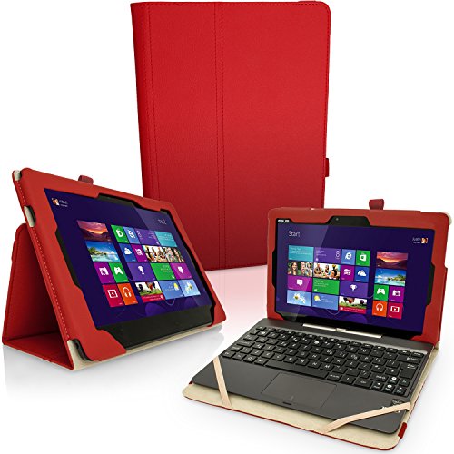 igadgitz Rot PU Ledertasche Hülle Folie für Asus Transformer Pad TF103C 10.1 Zoll mit Multi-Winkel Betrachtungs + Stylus-Stift Elastischen Halter + Displayschutzfolie