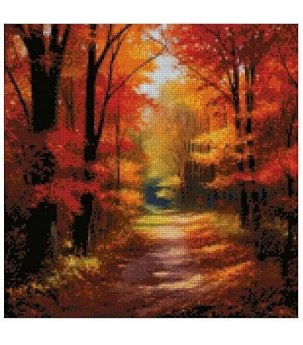 Kit Broderie Point De Croix 'Stream In Autumn' – 400x300 Points, Toile Aïda 14 Fils, Coton, Taille Finie 62x54 Cm - 13