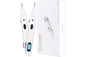 Rhorawill Stylo Acupuncture Stylo électronique D'acupuncture Sans Aiguille Soulagement de la Douleur Détecteur Point D'acupuncture Masseur Corporel Meridian Acupuncture Pen Avec 2 Têtes De Massage