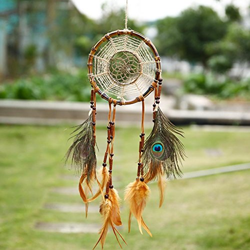 SOLEDI Dreamcatcher Traumfänger Glücksbringer exquisite Stickereien Bambuskreis Braun - 4