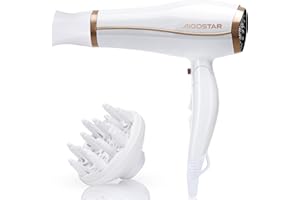 Aigostar Luna - Secador de pelo profesional de 2200 W con iones negativos. 2 velocidades, 3 niveles de temperatura + botón de aire frío. Mango plegable.
