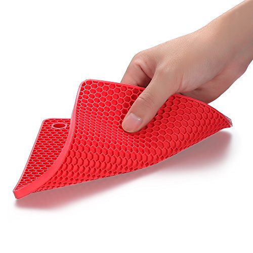BasicForm Silikon hitzebeständiger Untersetzer, hitzebeständig, multifunktional, Wabenmuster(2 Stück) (Rot) - 5