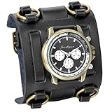 JewelryWe Herren Armbanduhr, Analog Quarz, 30M Wasserdicht Elegant Casual Sport Uhr mit Schwarz Breit Leder Armband, Schwarz Rund Zifferblatt und Gold Gehäuse