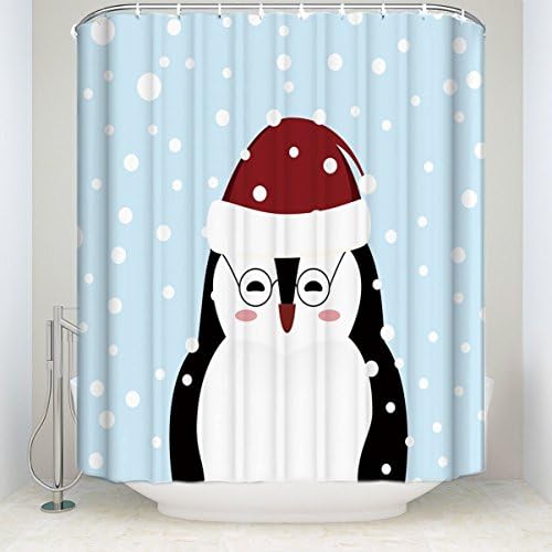 Merry Christmas Decoration Snowflake Penguin Waterproof and Mildew Resistant Bathroom Shower Curtain for Home Decor with Hooks 60x72IN