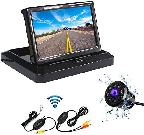 Camecho Wireless Car Backup Camera 8 LED Waterproof 170 Degree Wide Lens Night Vision + 5 Inch LCD Foldable Vehicle Rear View Monitor