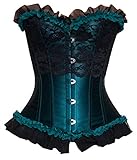r-dessous Damen Vollbrust Corsage Korsett Bustier Mieder Korsage Petrol Gothic Top Dessous Übergrößen grün Groesse: L