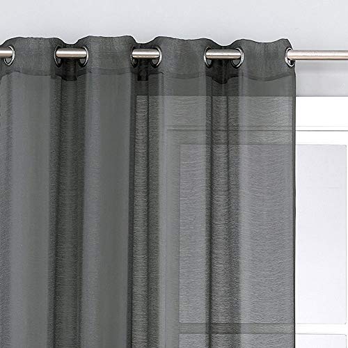 Hihoddy Cortina Semitransparente con Ojales de Color Puro, Cortina de Gasa para Sala de Estar, Dormitorio, habitación de los niños, Ventana de Puerta, poliéster, Gris, Width 140cm / Height 213 cm