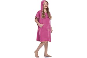 FLYILY Changing Towel Poncho Hooded light weight Microfiber surf wetsuit changing with pocket, Adults/Kids beach swimming changing towel (RoseRed, Small(Fit for Kids))