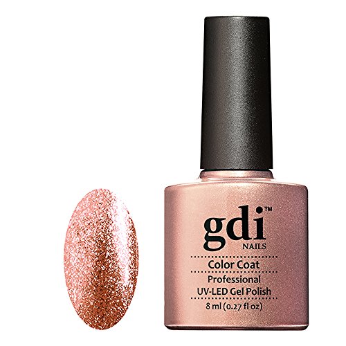 R01 Champagne Copper Pink Fine Glitter Gel Polish |GDI Nails - Sizzling Champagne, A Semi sheer champagne copper pink shade - Professional Salon & Home Use - 8ml - 14 Day High Gloss Wear - No Nicks Chips or Smudges - EU Approved - Designed in UK - Requires drying under UV or LED lamp - Money Back Guarantee