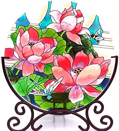 ACEVERDesktop Decor Hand Paint Art Glass Candle Holder Table Topper Candleware Home Decor Office Decor Calendar Stand (Lotus)