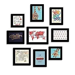 Painting Mantra Art Street Set of 9 Quote Photo Frames - Wanderlust Theme Wall Quotes (Black)