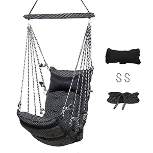 Smartbeans Grande Swing for Adult & Kids Hanging Chair for Balcony, Hanging Jhula Hammock Indoor & Outdoor for Home, All Accessories Included for Easy Installation,Wt Capacity -200kgs (Black)