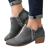 TianWlio Boots Stiefel Schuhe Stiefeletten Frauen Herbst Winter Mode Schrubben Square Mit Einzelnen Stiefeln Britische Stiefel mit Hohen Absätzen Weihnachten Grau 39