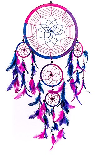 Traumfänger ~ handgemachte traditionelle Royal-blau, Rosa und lila, 22 cm Durchmesser und 60cm lang!