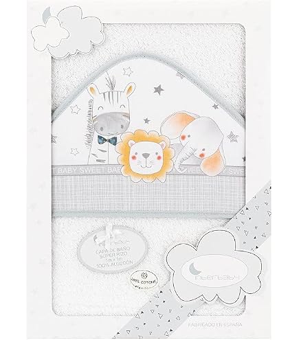 Interbaby Cape De Bain à Capuche Paracaidista Blanc/Gris 100x100 Cm - 100% Coton Éponge Douce Pour Bébé