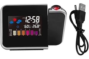 NOPEILVI Orologio di proiezione digitale, allarme di proiezione orologio di proiezione digitale, sveglia di proiezione con allarme a LED, con display di umidità della temperatura, stazione