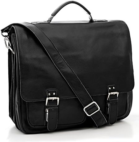 Bovari XXL genuine leather mens bag shoulder bag messenger bag briefcase laptop bag (up to 17 inch) – model Raumwunder - 42x35x19 cm - black