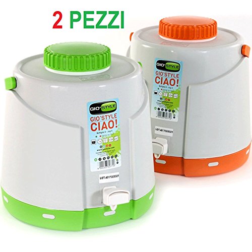 BORRACCIA TERMICA CON RUBINETTO DISPENSER 5 LITRI GIO' STYLE CIAO VERDE ARANCIO 2 PZ