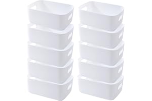 EURXLQ Cajas Almacenaje Plastico con Asa,Cajas Organizadoras de Plastico Adecuados para Usar en el Armario,la Cocina o el Baño (Blanco, 20 x 15 x 7 cm/10 Pcs)