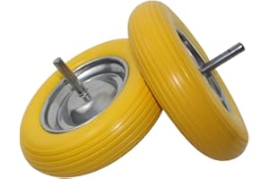 Keroppa, Rueda Maciza para Carretilla, Pack 2 und, Eje 1,9 cm, Con Llanta y Eje Metálico, Rueda Anti Pinchazos, Caucho, Diámetro de 37 cm, Resistente, Duradera, Amarillo