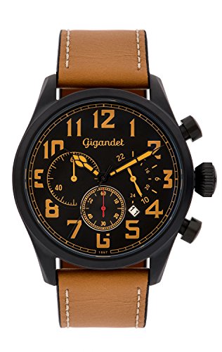 Gigandet Quarz Herren-Armbanduhr Interceptor Chronograph Uhr Datum Analog Lederarmband Beige Schwarz G4-005 Gigandet Quarz Herren-Armbanduhr Interceptor Chronograph Uhr Datum Analog Lederarmband Beige Schwarz G4-005