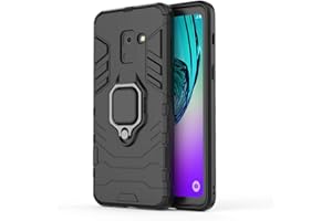 Custodia For Galaxy A8 2018, MHHQ 2 in 1 Armour resistente Hybrid Dual Layer Armatura Defender PC + TPU Custodie Case Cover con supporto magnetico per auto per Samsung Galaxy A8 2018 -All Black