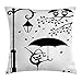 Produktbild FAFANIQ Cat Decor Throw Pillow Cushion Cover, Funny Kitty with Umbrella Dancing Under Street Lantern in Town Urban Humor Print, Decorative Square Accent Pillow Case, 18 X 18 Inches, Black White