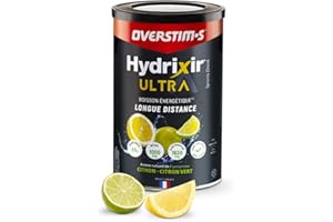 Overstim.s - Boisson énergétique Hydrixir Ultra (400g) - 3 sources de glucides - 4 électrolytes - 6 vitamines - BCAA + Glutamine - Bicarbonate de sodium - Saveur peu sucrée - Citron Citron-vert