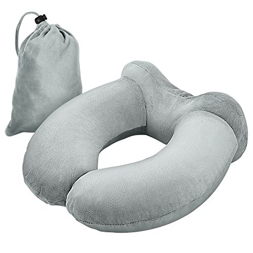 Preisvergleich Produktbild Plemo Aufblasbares Nackenkissen Reisenkissen Nackenhörchen mit weichem, angenehmbarem und waschbarem Bezug
