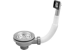 Doafoce Kitchen Sink Waste Basket with Overflow Sink Strainer and Square Overflow Head - Stainless Steel - 110mm PVC Pipe